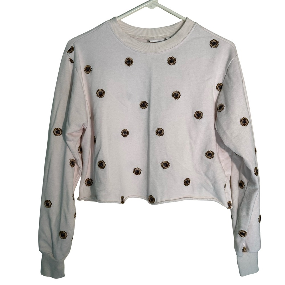 Mighty Fine White Cropped Sweatshirt with Sunflowers